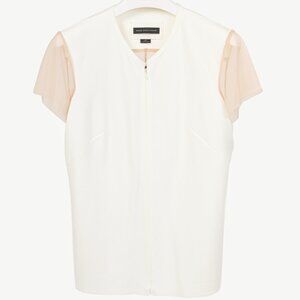 Marie Saint Pierre Nusar White Jersey Mesh-Trim Short-Sleeve Jacket